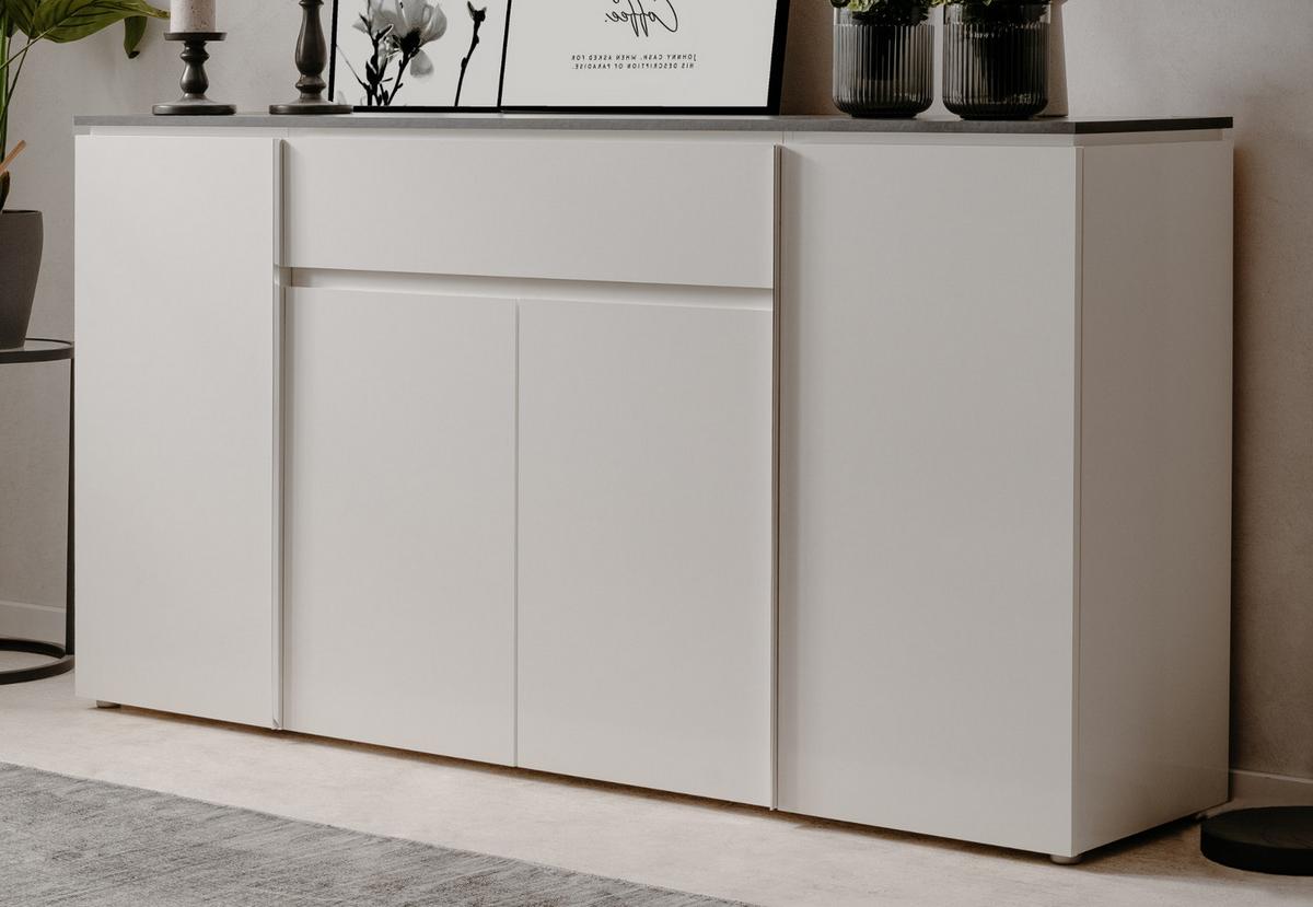 SIDEBOARD weiß Glanz, grau 178 cm, große Kommode mit 6 Fächern - Chromfarben/Silberfarben, Holzwerkstoff/Kunststoff (177.5/92/40cm) - Furn.Design