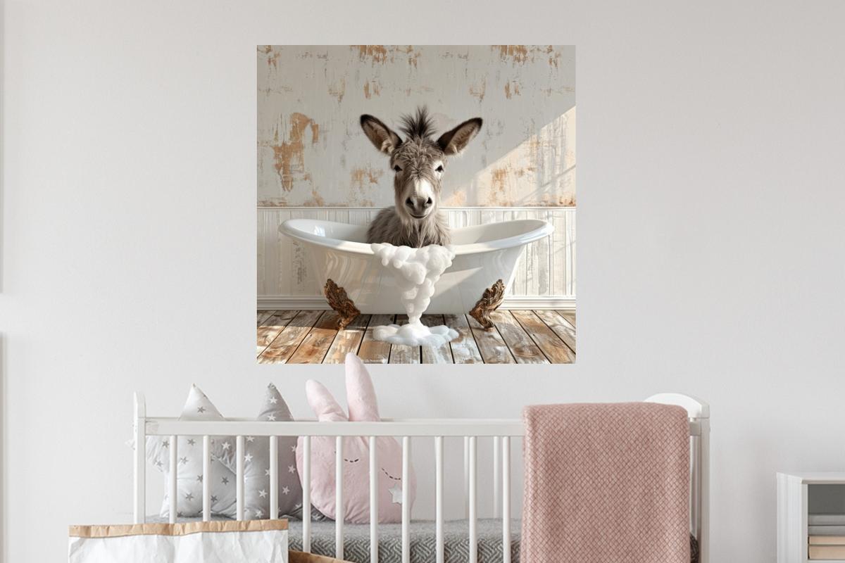 WANDTATTOO Esel - Tiere - Badewanne - Schaumstoff Wanddeko 50x50 cm - Weiß, Kunststoff (50/50/0.1cm) - MuchoWow