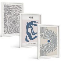 BILDER SET 3er Set - 40x60 cm Weißer Rahmen - Abstrakte blaue Linien - Weiß, Kunststoff (40/60cm) - TULUP