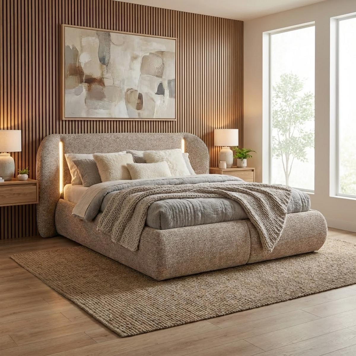 POLSTERBETT Corfu, LED-Beleuchtung, Bettkasten und Taschenfedernmatratze 26 cm, 140x200, Braun - Braun, Textil (140/200cm) - Beautysofa