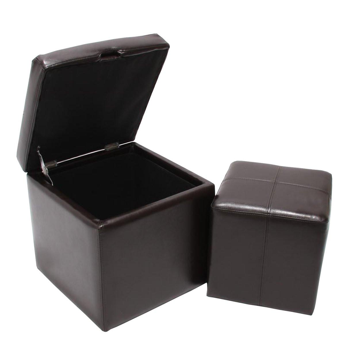 SITZHOCKER Braun 2er-Set - Braun, Leder (44/45/44cm) - MCW