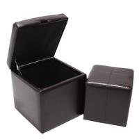 SITZHOCKER Braun 2er-Set - Braun, Leder (44/45/44cm) - MCW