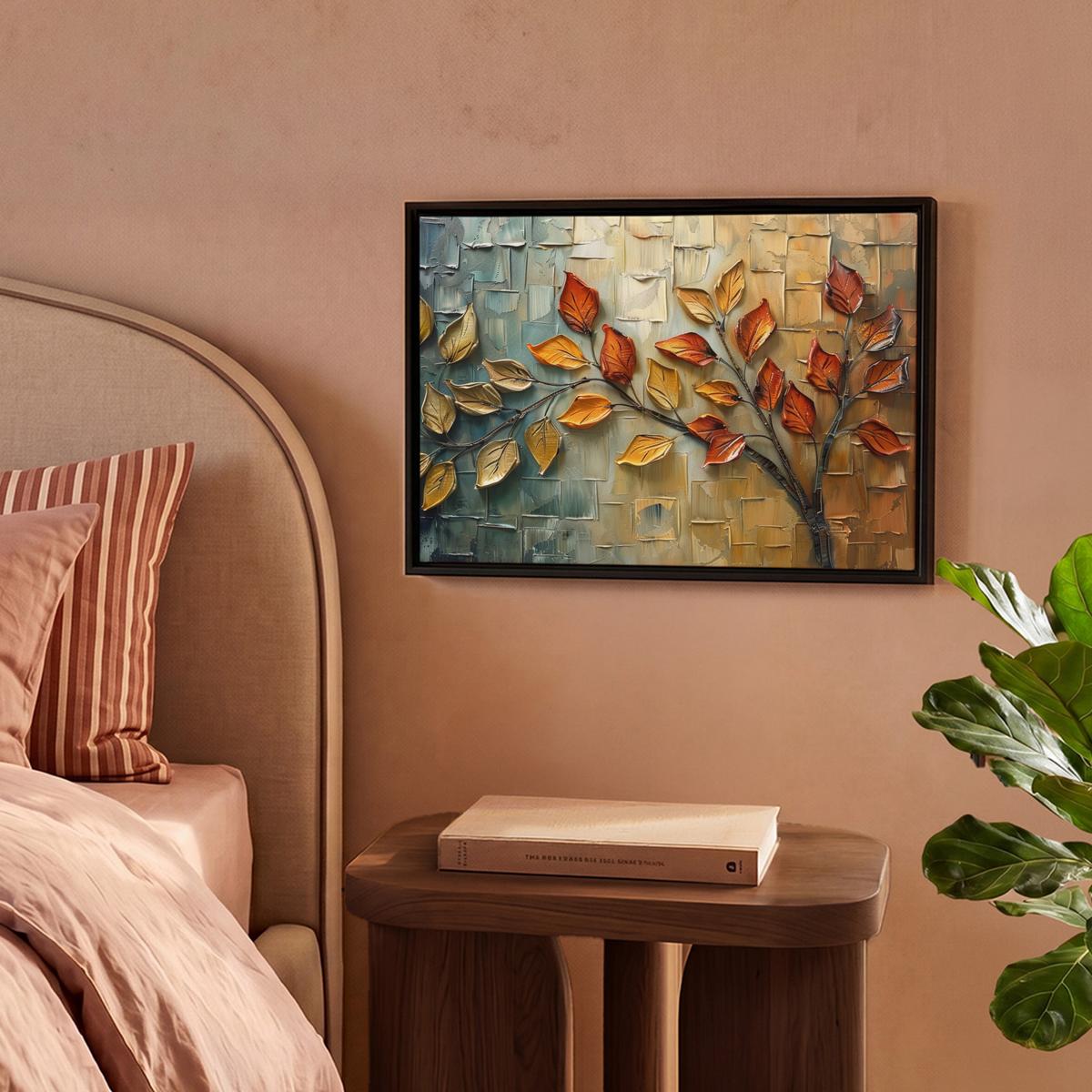 LEINWAND Bilder mit Rahmen - Baum - Abstrakt - Natur - Kunst - 40x30 - Goldfarben, Textil (40/30cm) - MuchoWow