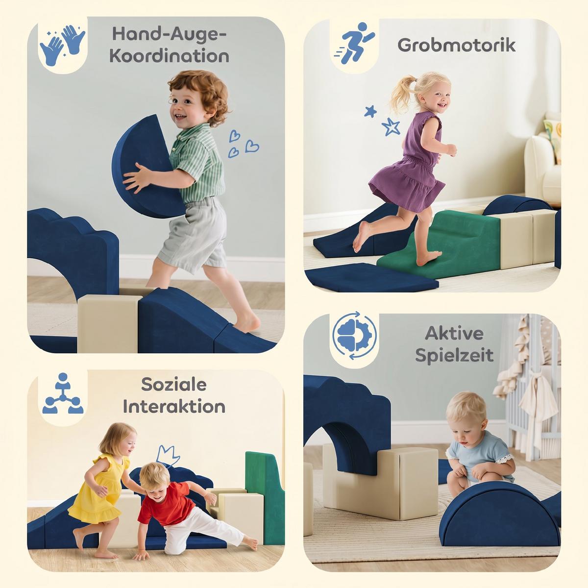 SCHAUMSTOFF-BAUSTEINE 7er Set Samt PU-Schaumstoff Blau - Dunkelblau, Textil (40/50cm) - AIYAPLAY
