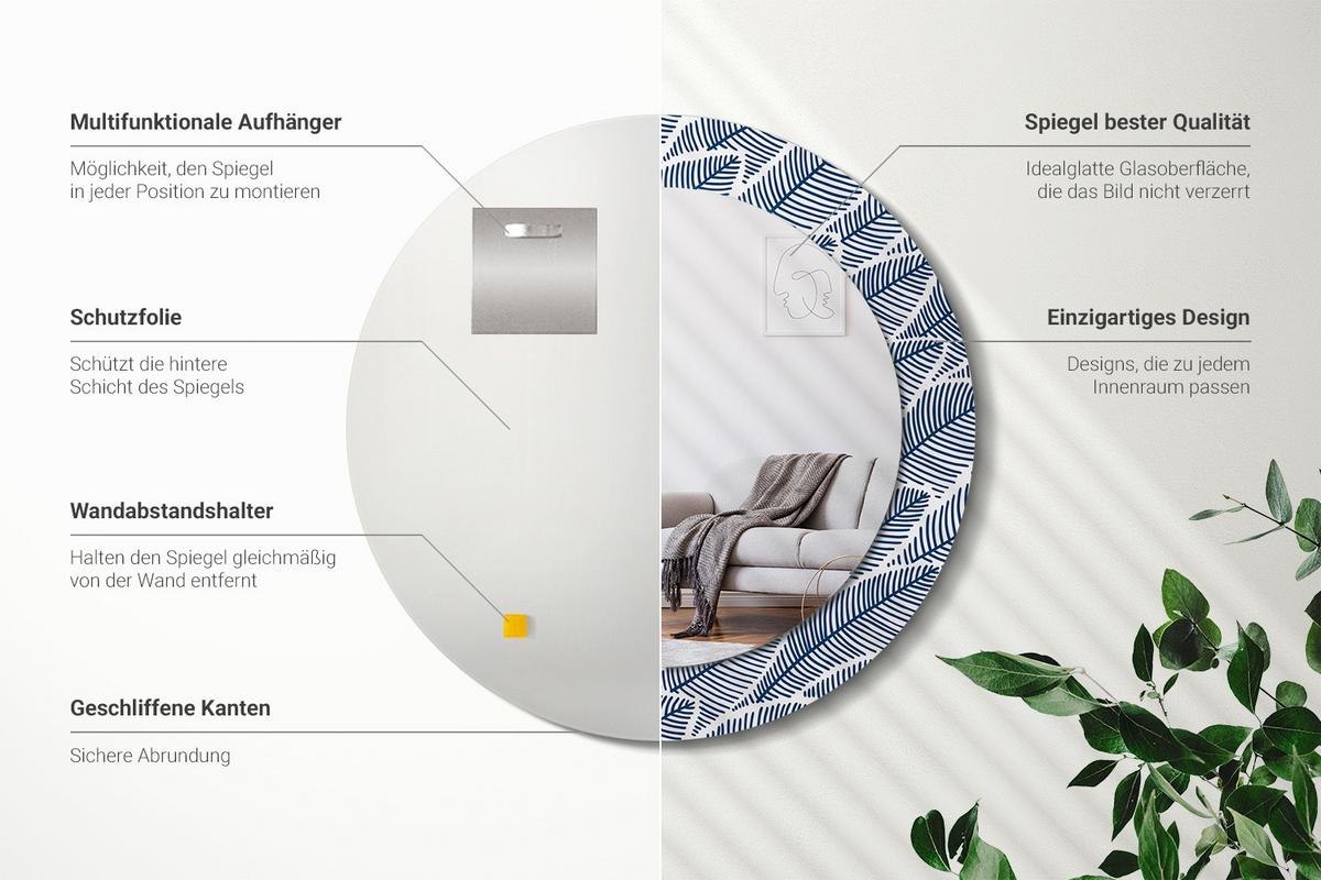 SPIEGEL Rund Ø 60 cm mit Aufdruck - Blau, Glas (60/60/0.4cm) - Wallfluent