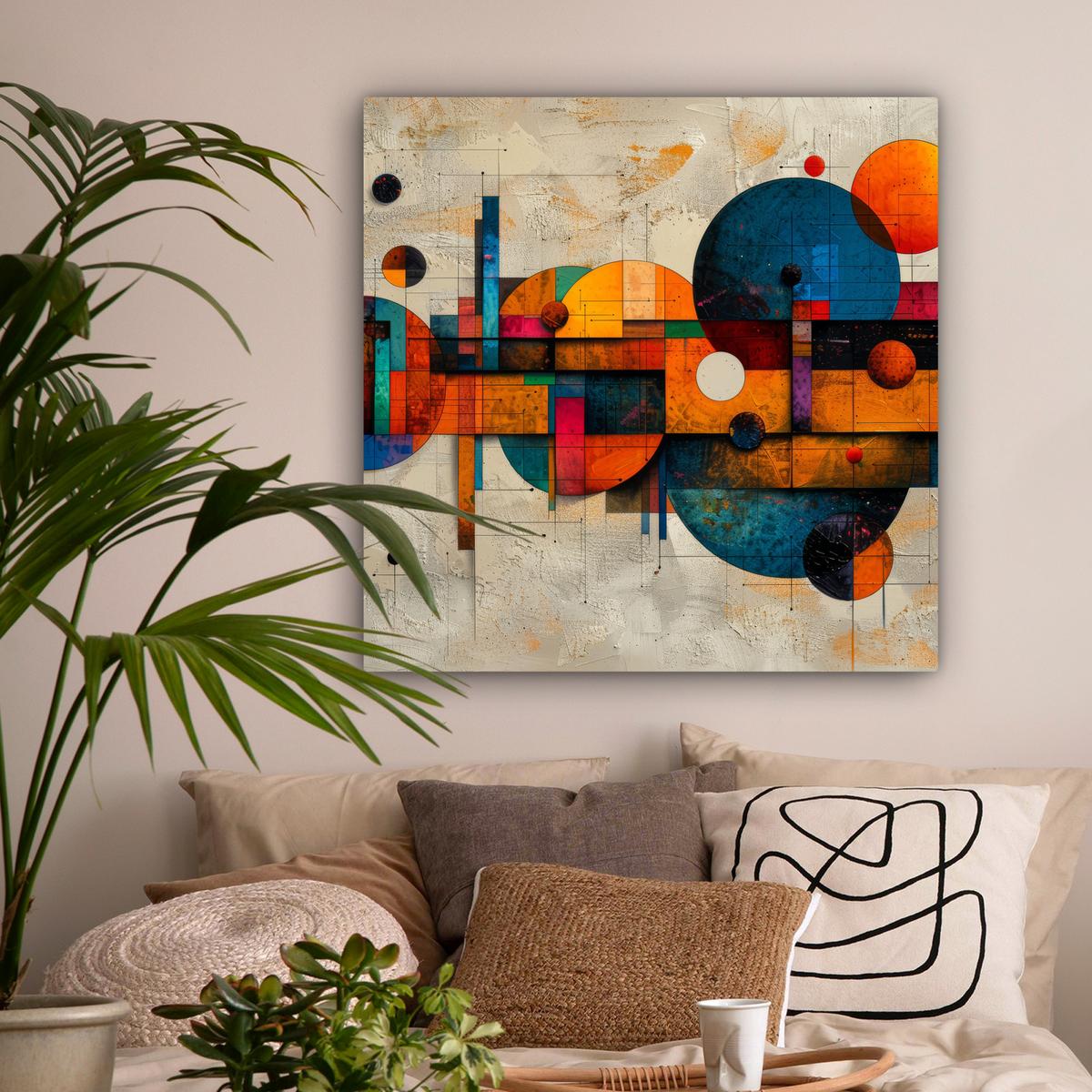LEINWANDBILD Vintage - Moderne Kunst - Orange - Geometrische Formen Deko Groß 90x90 cm - Multicolor, Textil (90/90cm) - MuchoWow