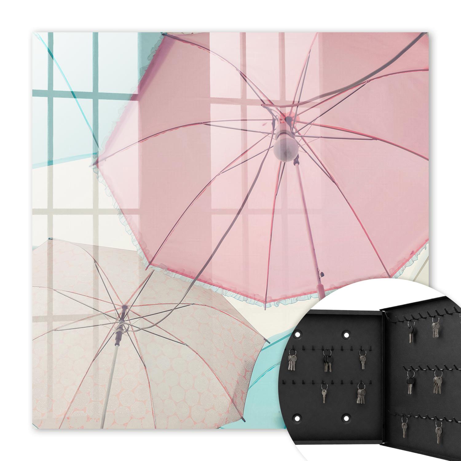 SCHLÜSSELBOX Schwarz 30x30 cm- Türöffnung nach rechts - Pastellfarbene Regenschirme - Pink, Metall (30/30/5cm) - TULUP