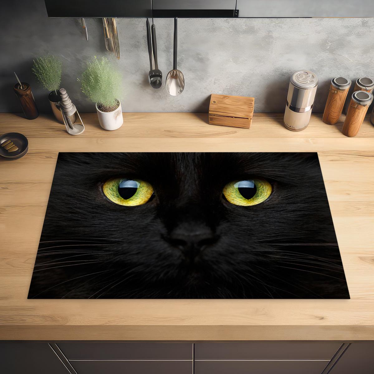 HERDABDECKPLATTE Katze - Augen - Gelb - Schwarz Induktionsmatte 81x52 cm - Schwarz, Kunststoff (81/52/0.2cm) - MuchoWow