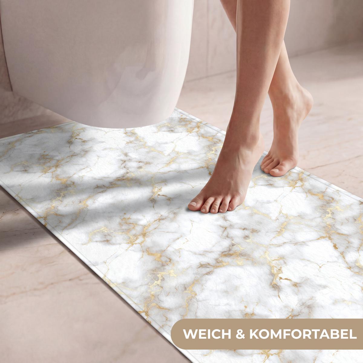 WC-VORLEGER Goldene Adern - Marmor - Weiß Toilettenvorleger 60x120 cm - Weiß, Textil (60/1cm) - OnlyWow