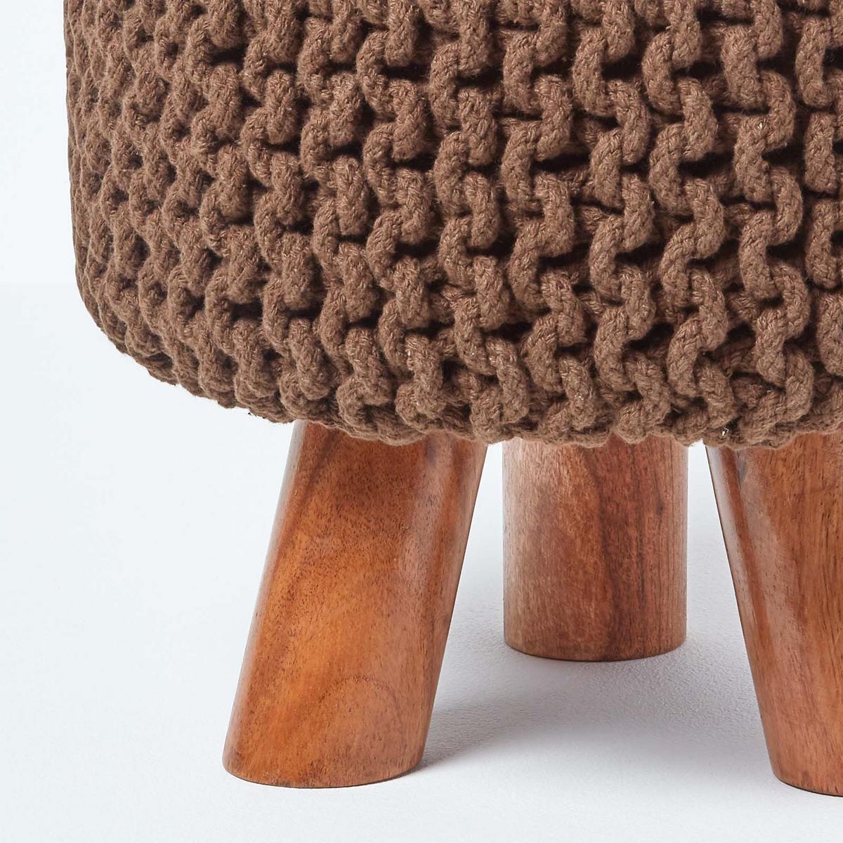 STRICK-HOCKER braun, Dreibein 32/32/42 cm - Braun, Textil (32/42/32cm) - Homescapes