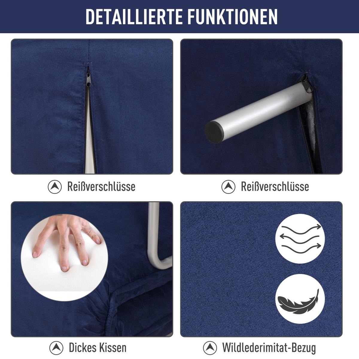 2-SITZER Sofa mit Schlaffunktion, Schlafsofa mit Verstellbarer Rückenlehne, Blau - Blau/Silberfarben, Textil/Metall (80/78/111cm) - HOMCOM
