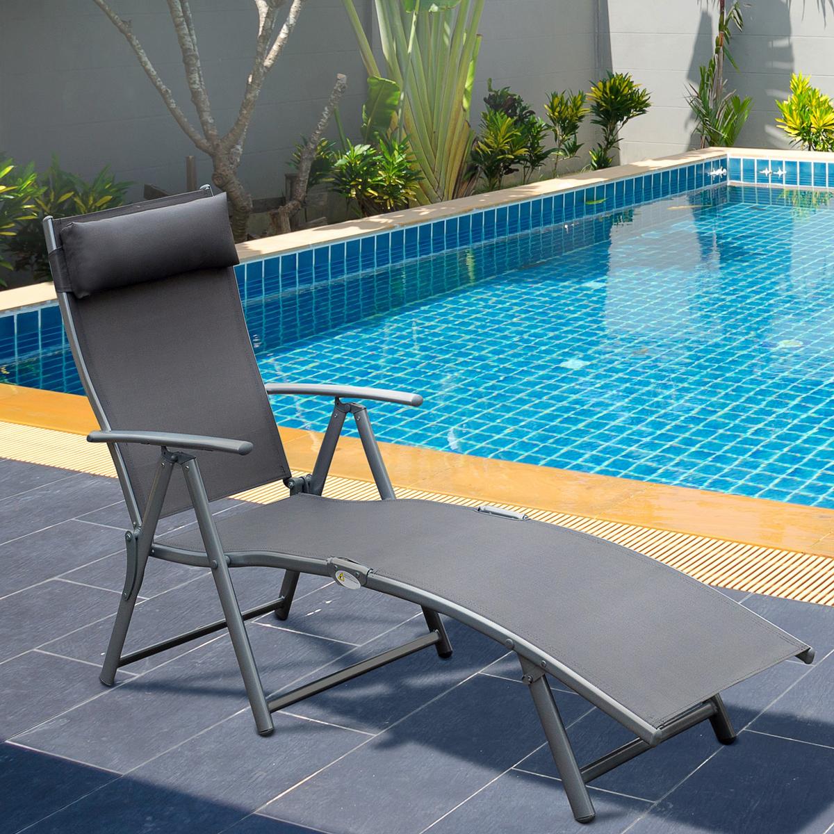 SONNENLIEGE, klappbar, mit Kissen, 137 x 63,5 x 100,5 cm, Metall, Stoff, Grau - Grau, Kunststoff (63.5/100.5/137cm) - Outsunny