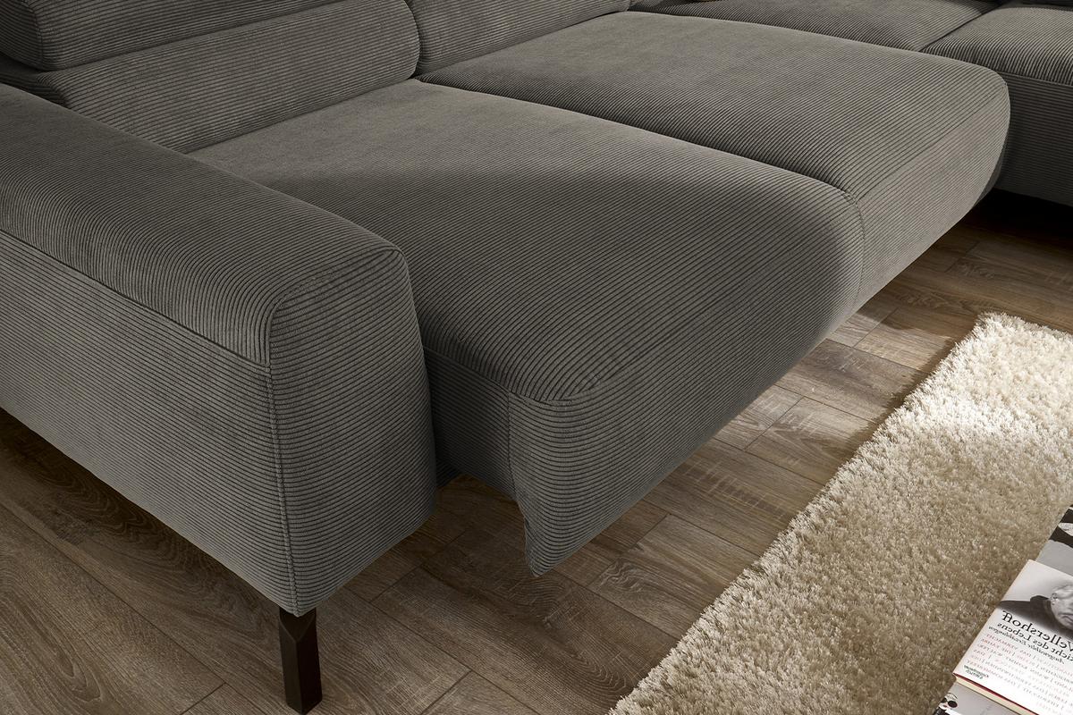 ECKSOFA MIT MOTORISCHEM SITZVORZUG DELIA Anthrazit Cord Relaxfunktion - Anthrazit/Schwarz, Textil/Metall (276/219cm) - KAWOLA