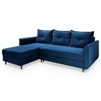 ECKSOFA PISAN R-S Blau Plüsch-Stoff mit Schlaffunktion - Blau/Braun, Holz/Textil (220/140cm) - MASSENO