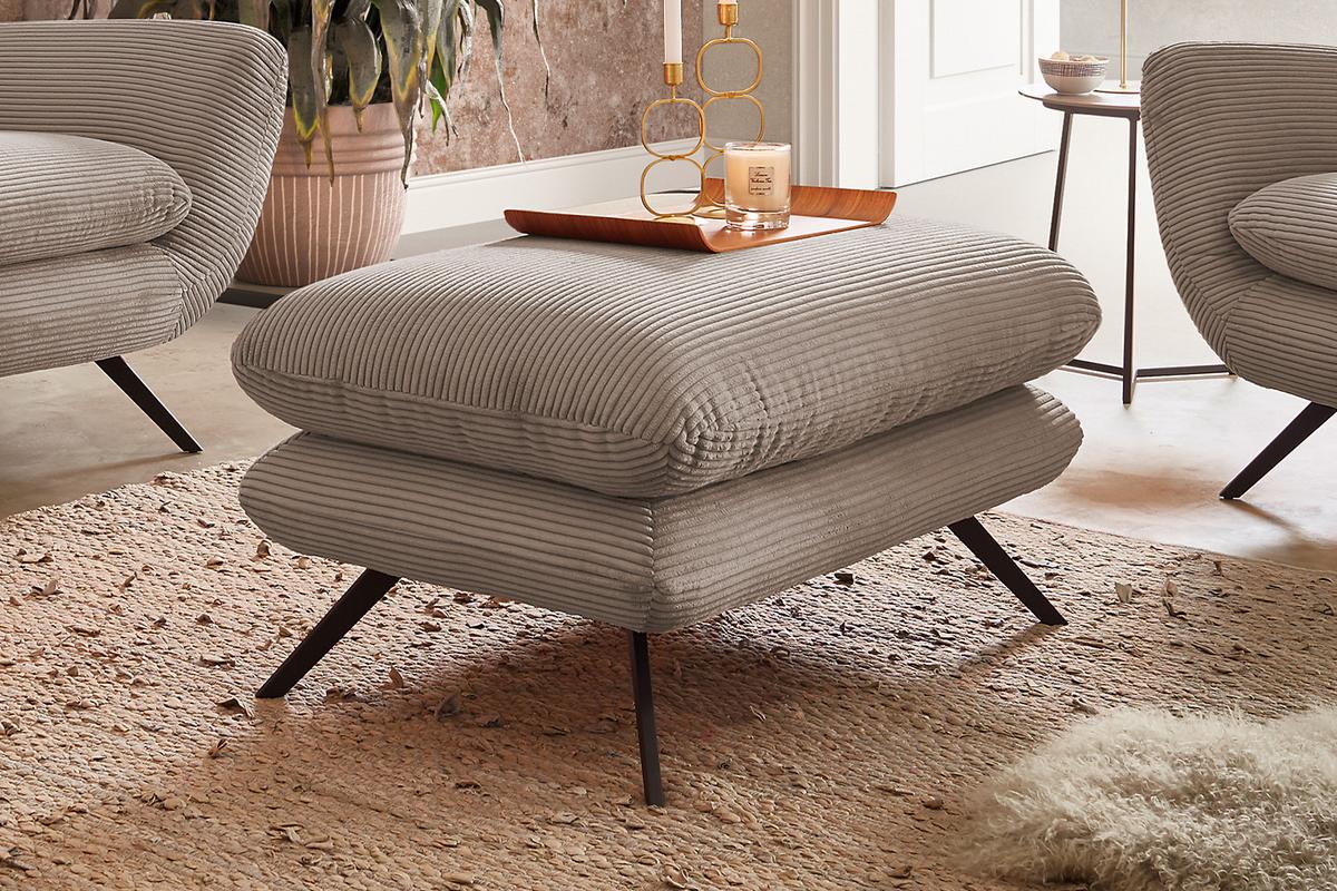 HOCKERBANK CHARME Taupe Cord - Taupe, Textil (90/45/60cm) - KAWOLA