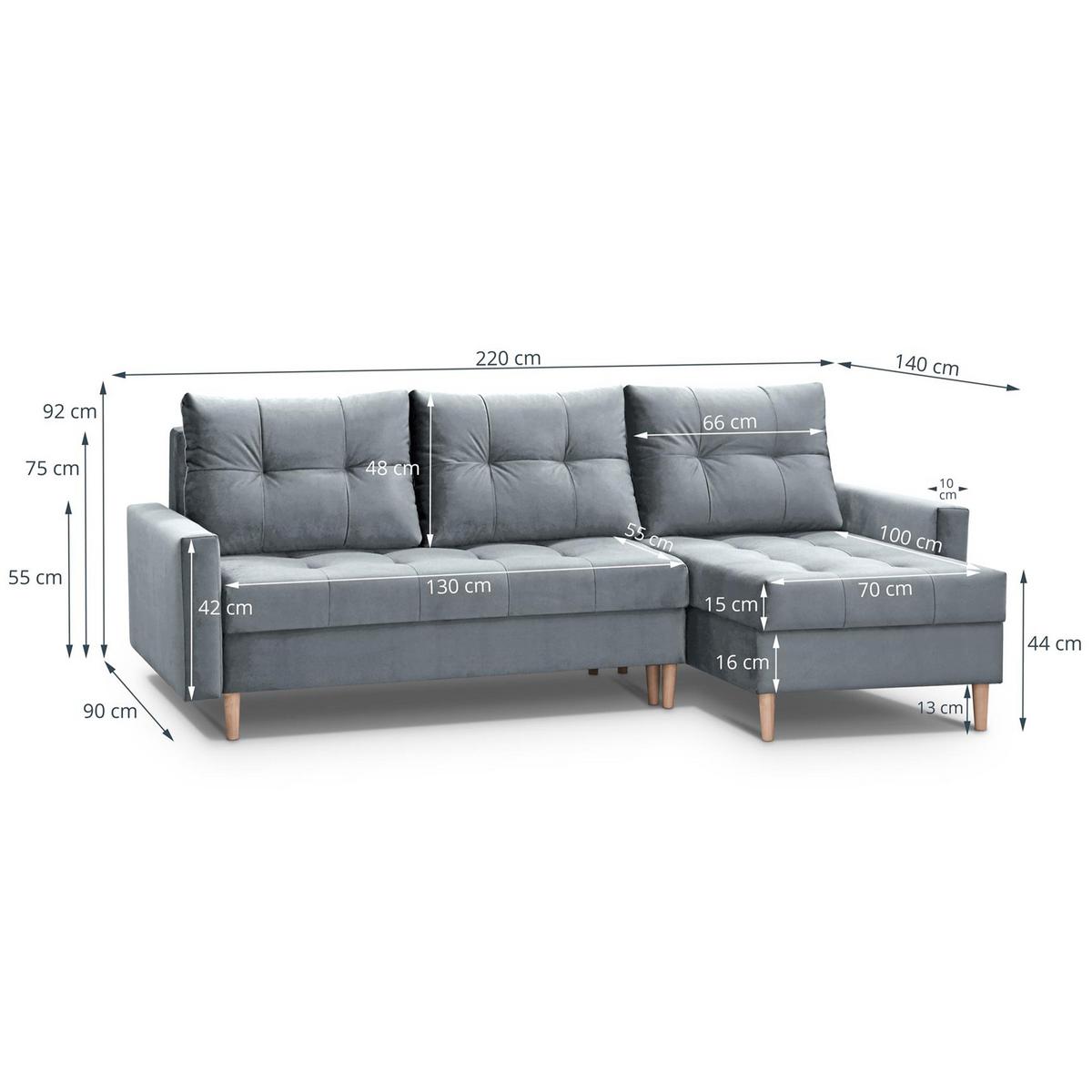 ECKSCHLAFSOFA Halant mit Bettkasten, universelle Ottomane, Veloursstoff, Hellgrau - Hellgrau, Textil (220/140cm) - Beautysofa