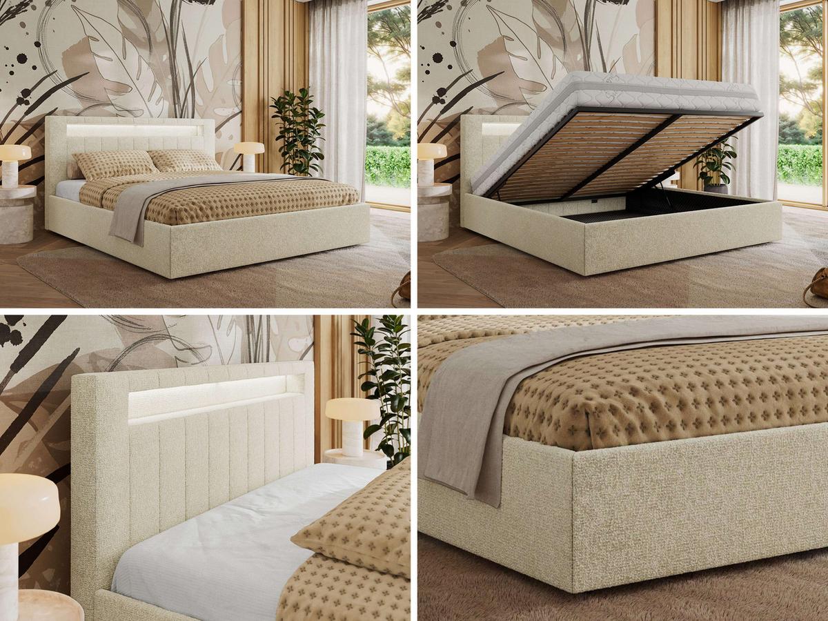 POLSTERBETT GOLD 5 CLASSIC 160/200 - Creme Strukture - Multipocket-Matratze - Creme, Textil (160/200cm) - MKS