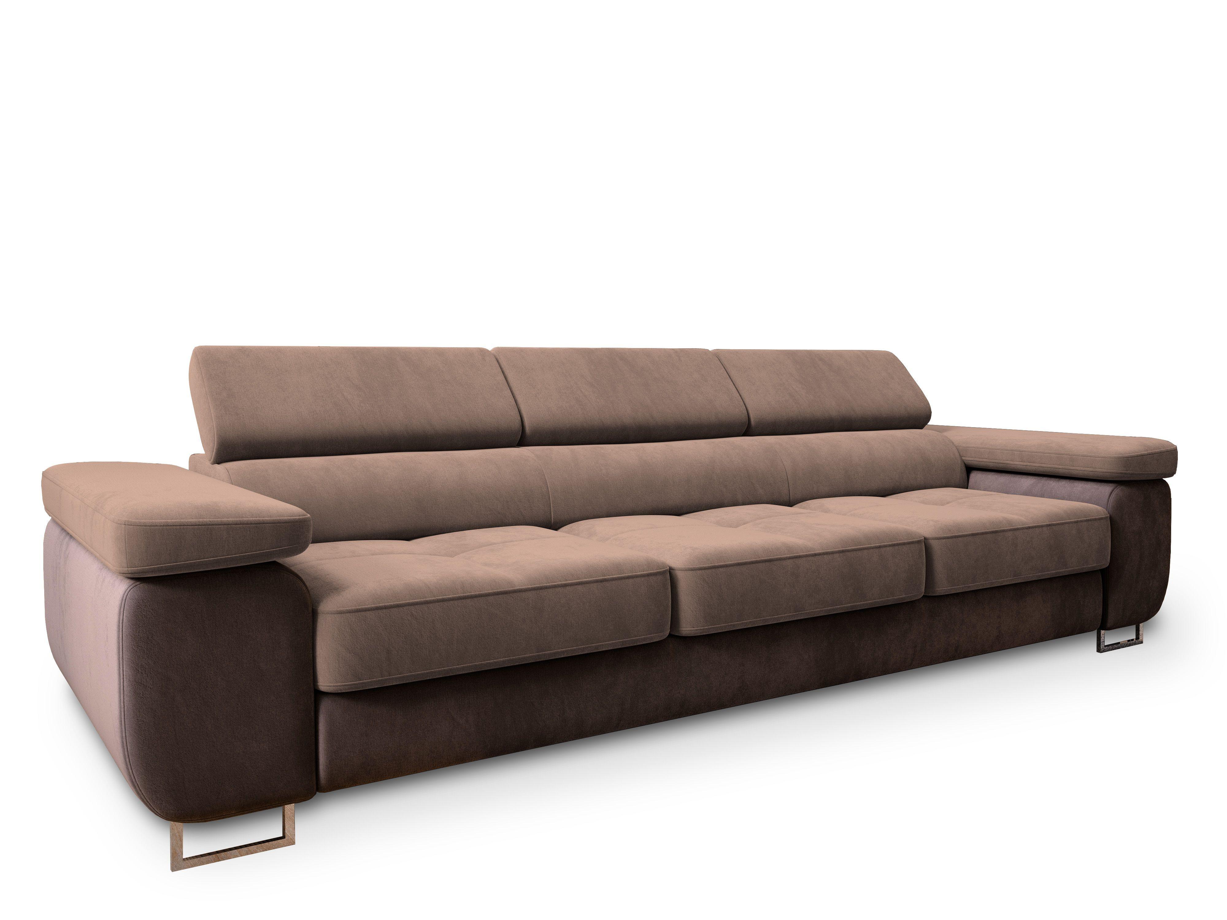 SCHLAFSOFA MOSINE Beige Velours-Stoff mit Schlaffunktion - Beige/Braun, Holz (276/98/87cm) - MASSENO