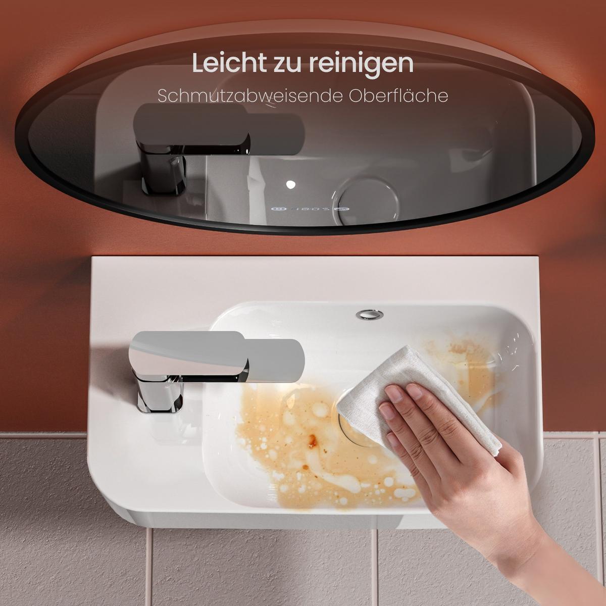 WASCHBECKEN Rechteckig Mit Hahnloch rechts Weiß 45 / 26,5 / 15,6 cm - Weiß, Keramik (45/15.5/26.5cm) - EMKE