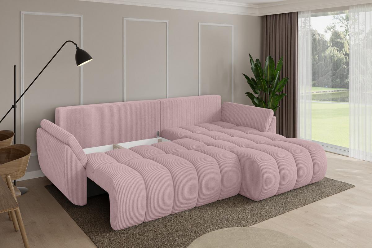 ECKSOFA mit Schlaffunktion Ottomane Rechts TOKO-L-v1 277x194x86 Rosa Cord - Schwarz/Rosa, Holzwerkstoff/Kunststoff (277/194cm) - ALTDECOR
