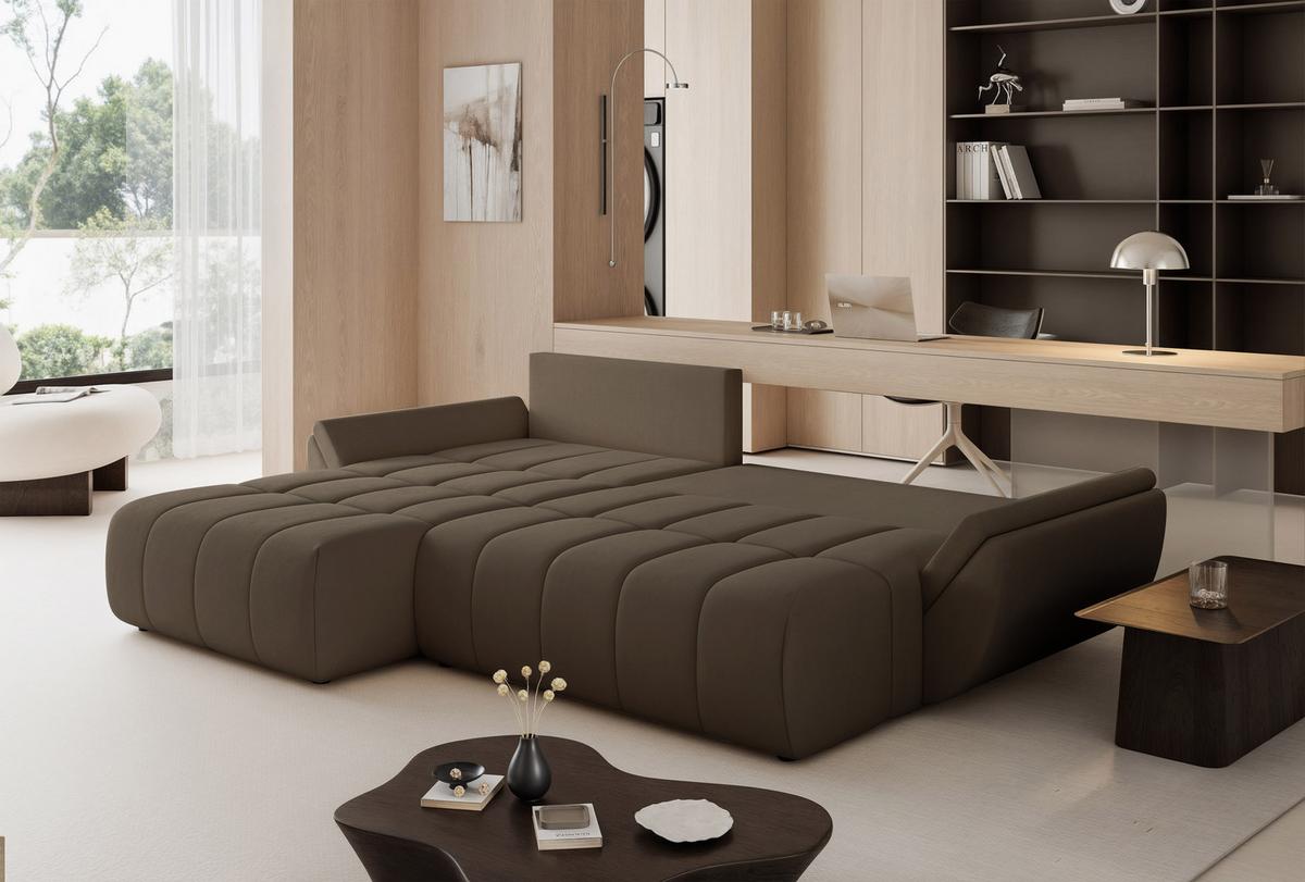 ECKSOFA ARO mit Schlaffunktion und Bettkasten Braun - Schwarz/Braun, Kunststoff/Textil (280/190cm) - Idohome