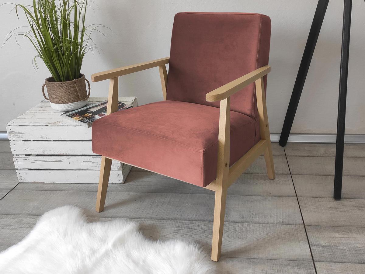 SESSEL Retro - Rosa/Naturfarben, Holz/Textil (59/76/67cm) - MIRJAN24