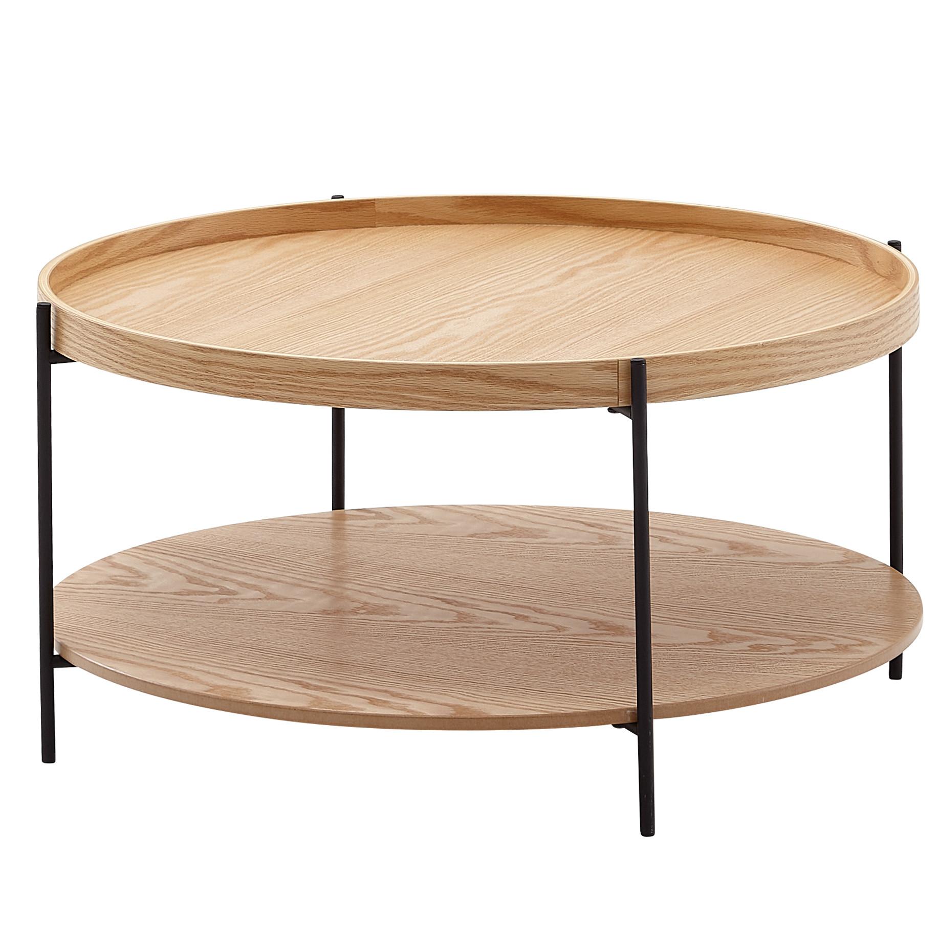 COUCHTISCH Holz/Metall Modern Rund 78x78x40 cm mit Ablage Eiche - Schwarz/Braun, Metall (78/78/40cm) - KADIMA DESIGN