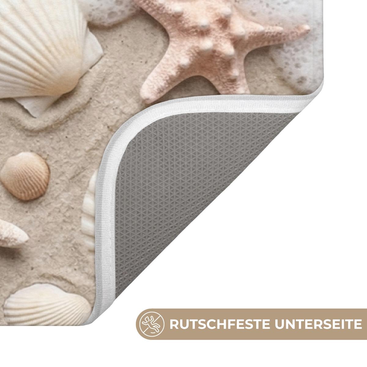 BADEMATTE Muscheln - Seesterne - Strand 90x60 cm - Sandfarben/Creme, Textil (90/60cm) - OnlyWow