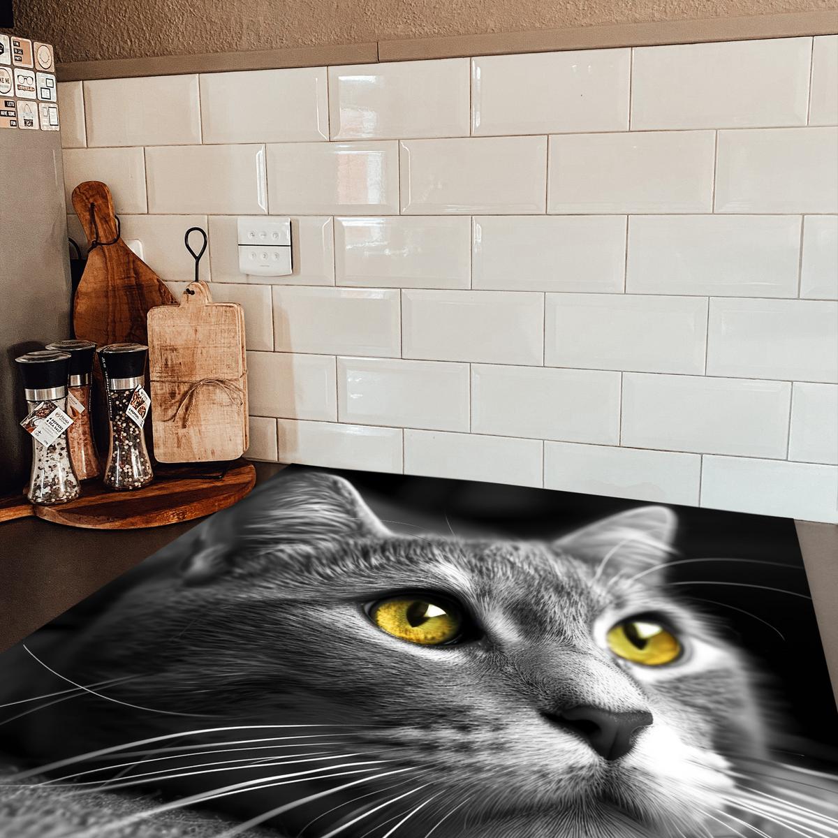 HERDABDECKPLATTE Katze - Grau - Tiere - Katze Induktionsmatte 78x78 cm - Grau, Kunststoff (78/78/0.2cm) - MuchoWow