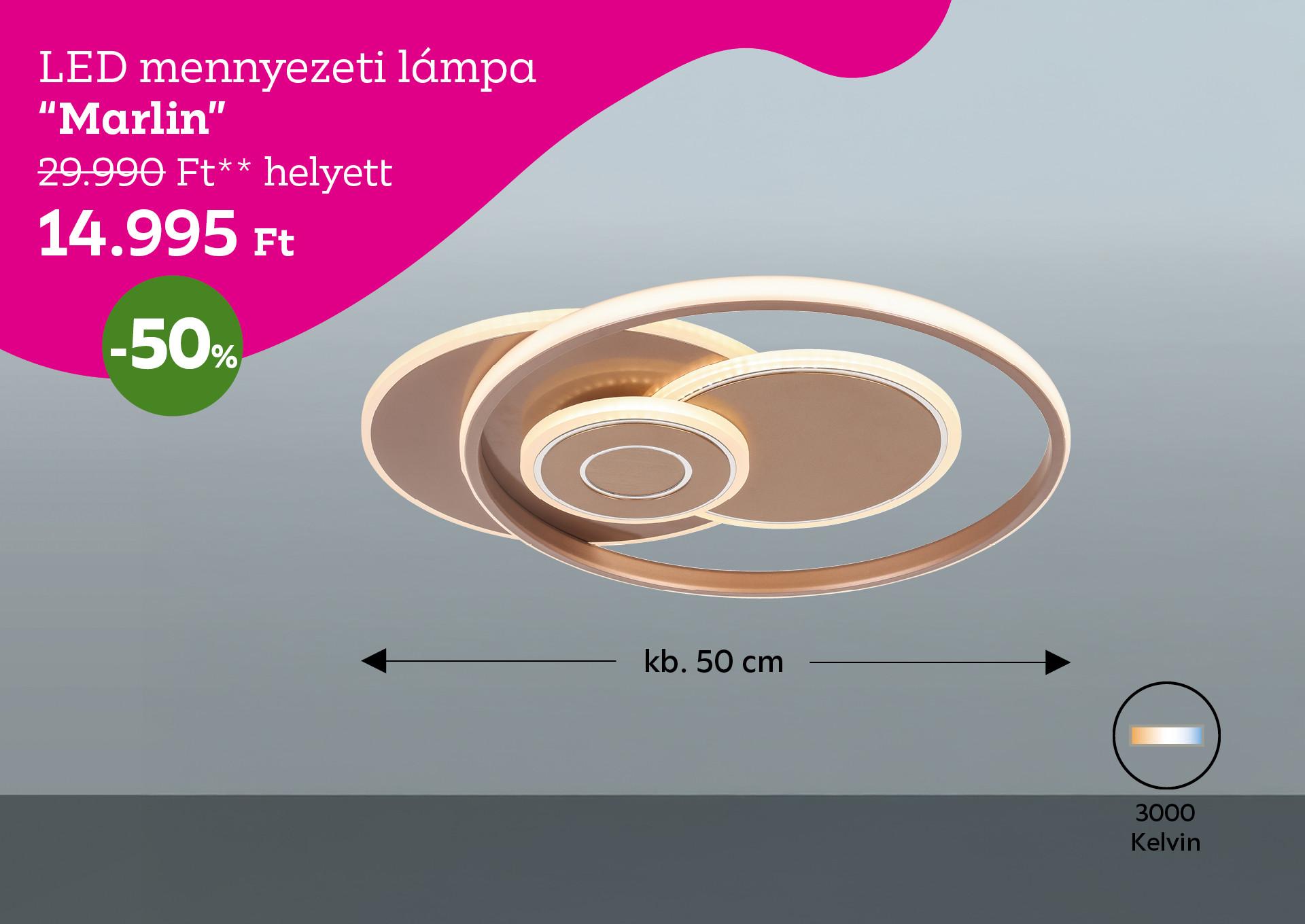 LED mennyezeti lámpa MARLIN 29990 Forint helyett 14995 Forint, kedvezmény mértéke 50%