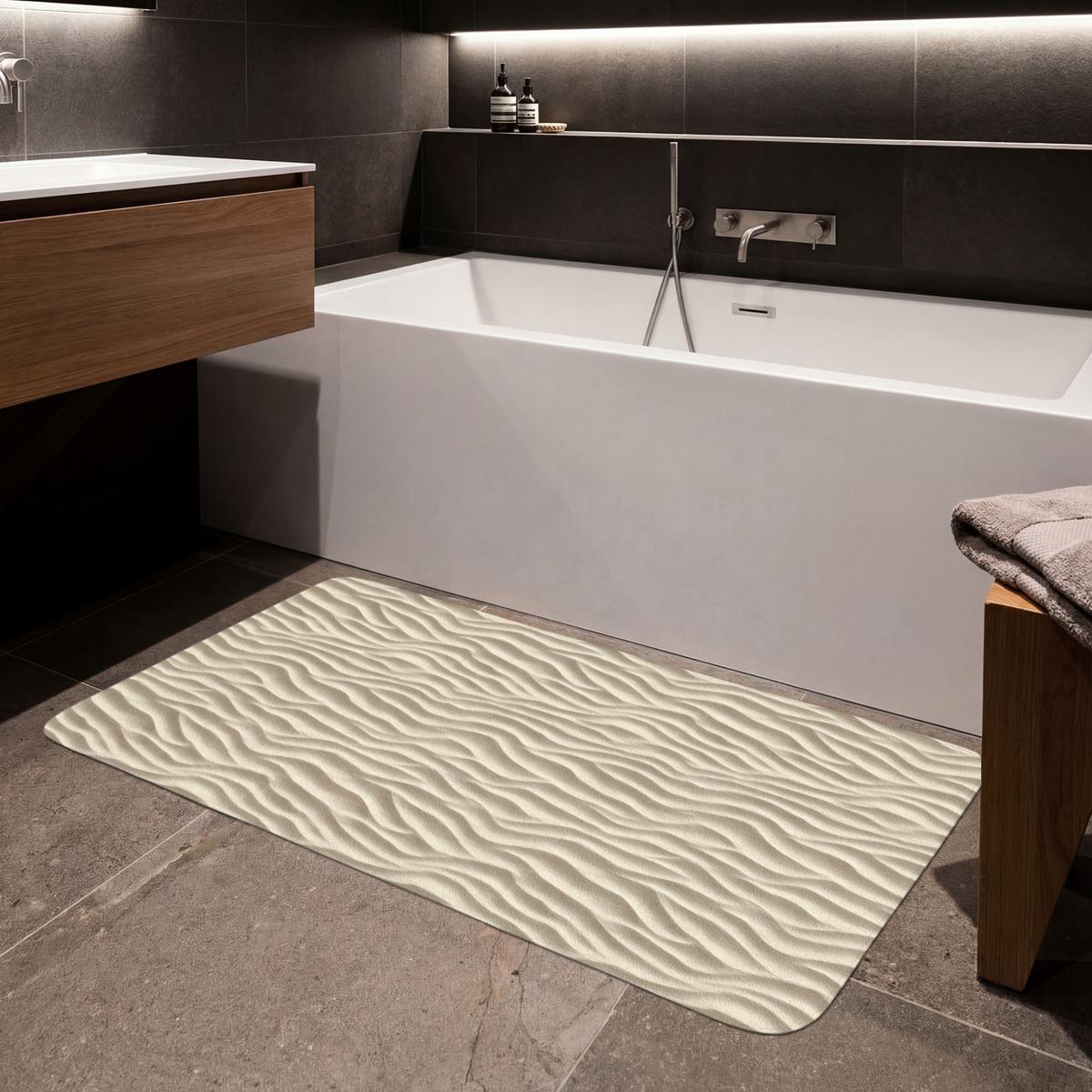 BADEMATTE Sand - Wellen - Beige 120x60 cm - Beige, Textil (120/60cm) - OnlyWow