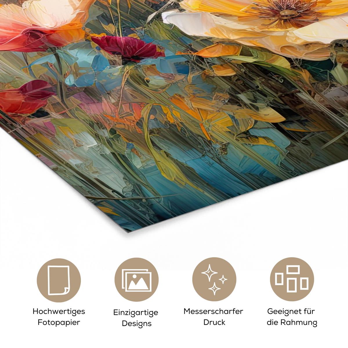 POSTER Blumen - Aquarell - Kunst - Botanisch - Natur Deko Wohnzimmer 60x80 cm - Orange, Papier (60/80/0.1cm) - MuchoWow