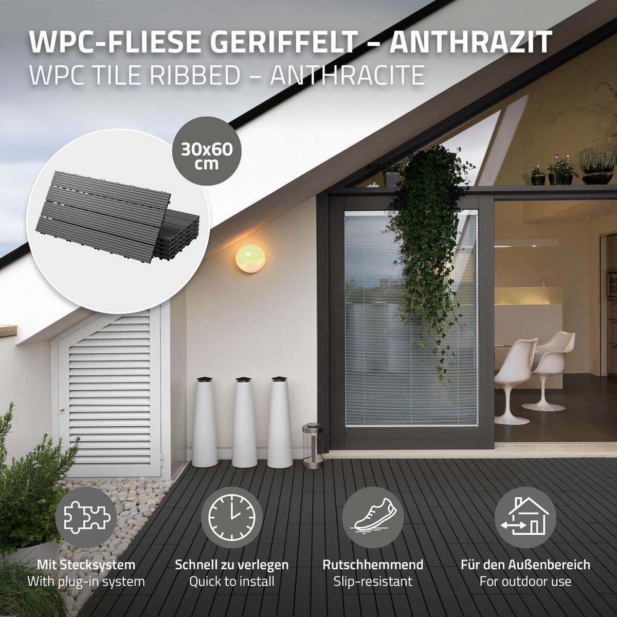 BODENPLATTE 3er Set - Anthrazit, Holzwerkstoff (60/30/2cm) - ECD-Germany
