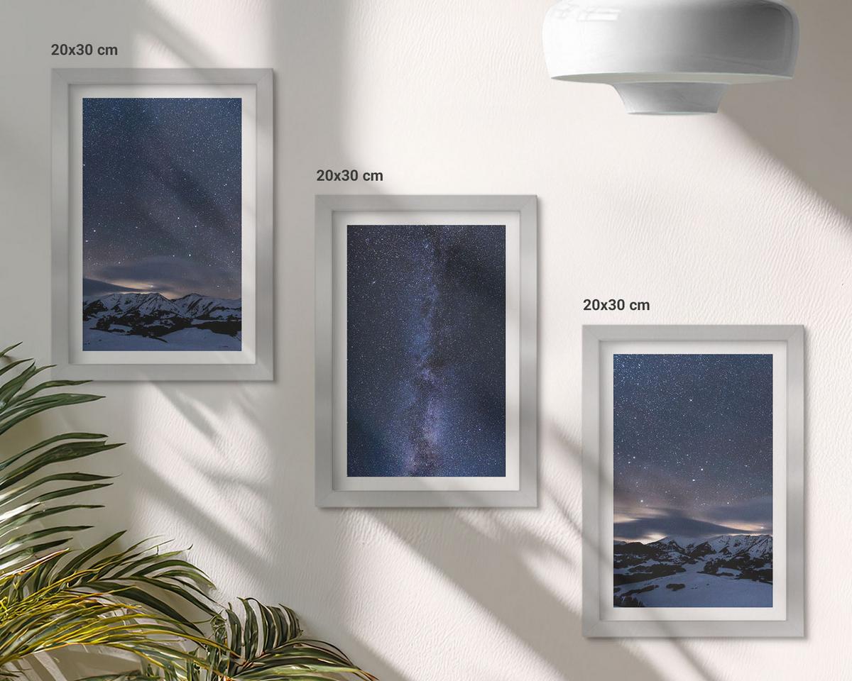 BILDER SET 3er Set - 20x30 cm Silberner Rahmen - Nachthimmel, Berge, Sterne - Silberfarben, Kunststoff (20/30cm) - TULUP