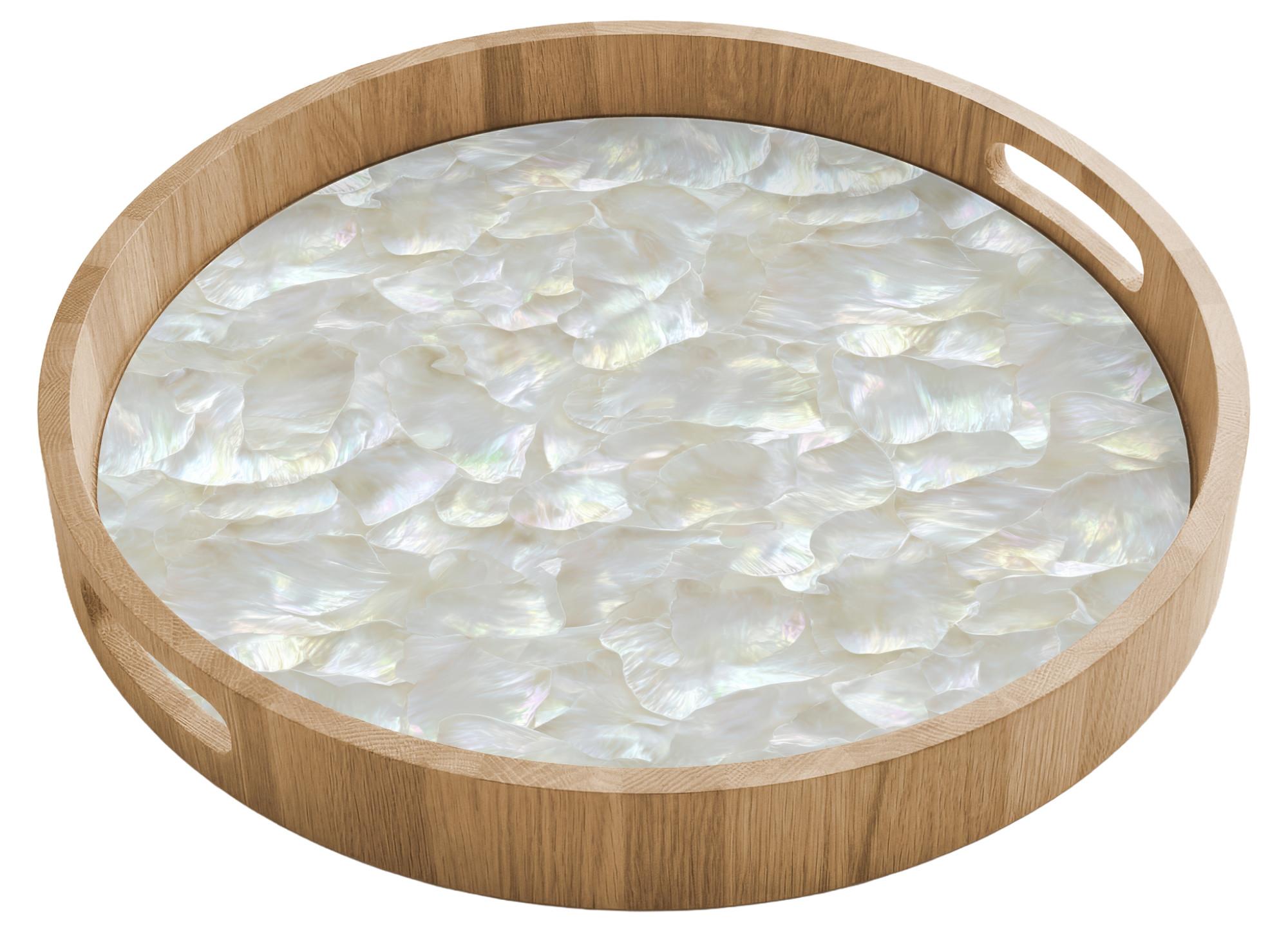 TABLETT Perlglanz - Weiß - Muschel 40x40 cm - Weiß, Holz (40/5/5cm) - OnlyWow