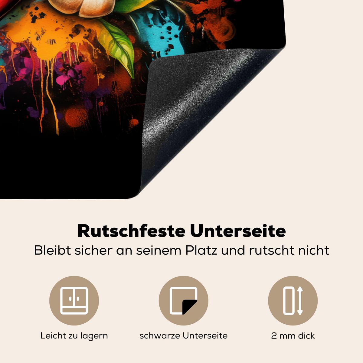 HERDABDECKPLATTE Gemüse - Paprika - Knoblauch - Graffiti - Farbe - Bunt Herdabdeckung Induktionsfeld 75x52 cm - Rot, Kunststoff (75/52/0.2cm) - MuchoWow