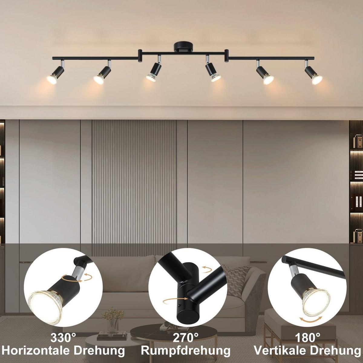 DECKENSTRAHLER Blitz 6-flammig 108/8/15 cm - Schwarz, Metall (108/8/15cm) - Nettlife