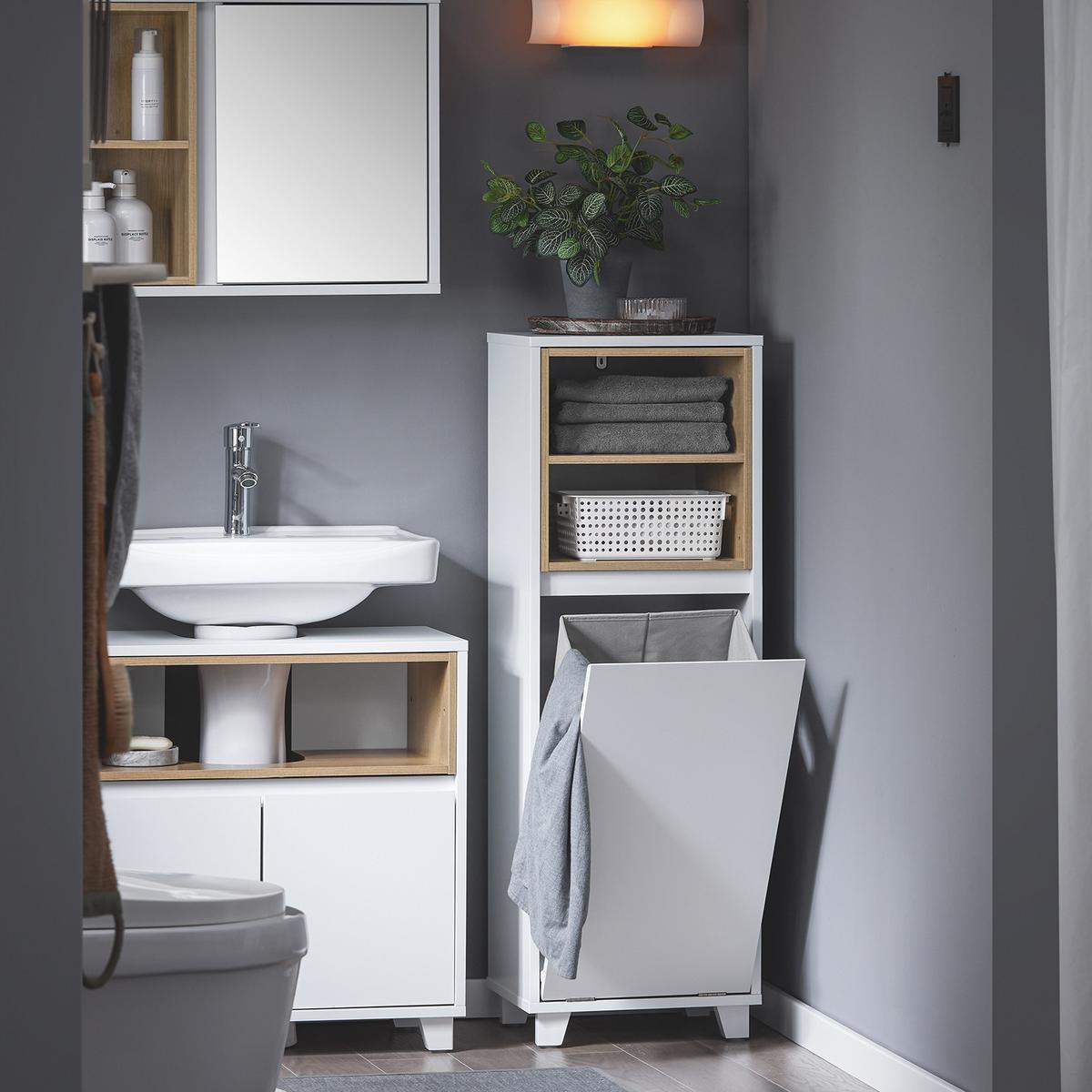 WÄSCHESCHRANK Weiß - Weiß, Holzwerkstoff (35/105/30cm) - SoBuy