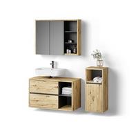 BADMÖBEL-SET Vomano Braun 3 Teile, mit Midischrank - Braun, Holzwerkstoff (45/100/60cm) - Livinity®
