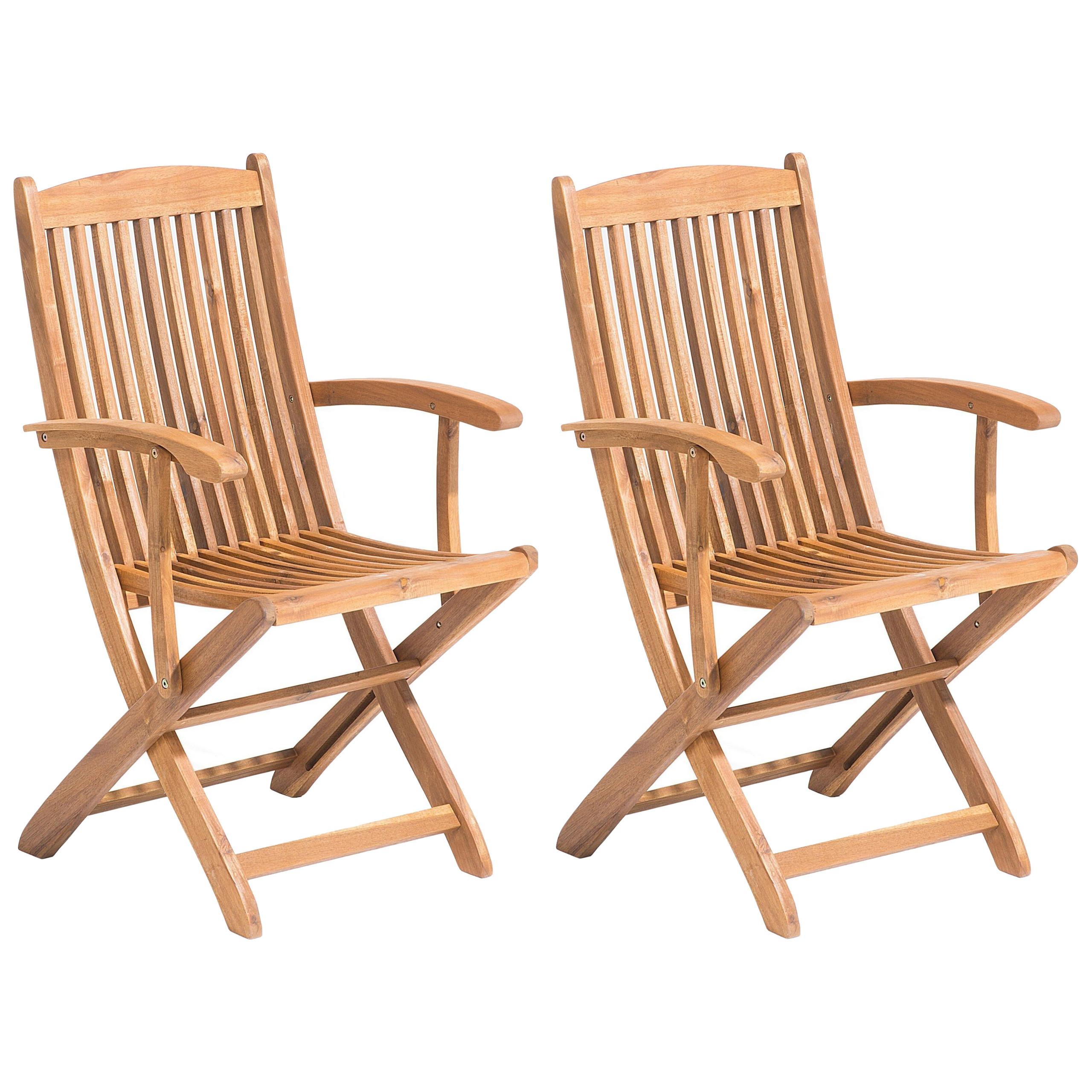 GARTENSTUHL 2er-Set mit Armlehnen Akazienholz hellbraun Maui - Hellbraun, Holz (42/93/48cm) - Beliani