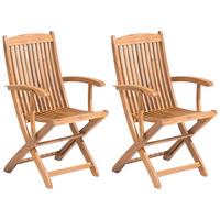 GARTENSTUHL 2er-Set mit Armlehnen Akazienholz hellbraun Maui - Hellbraun, Holz (42/93/48cm) - Beliani