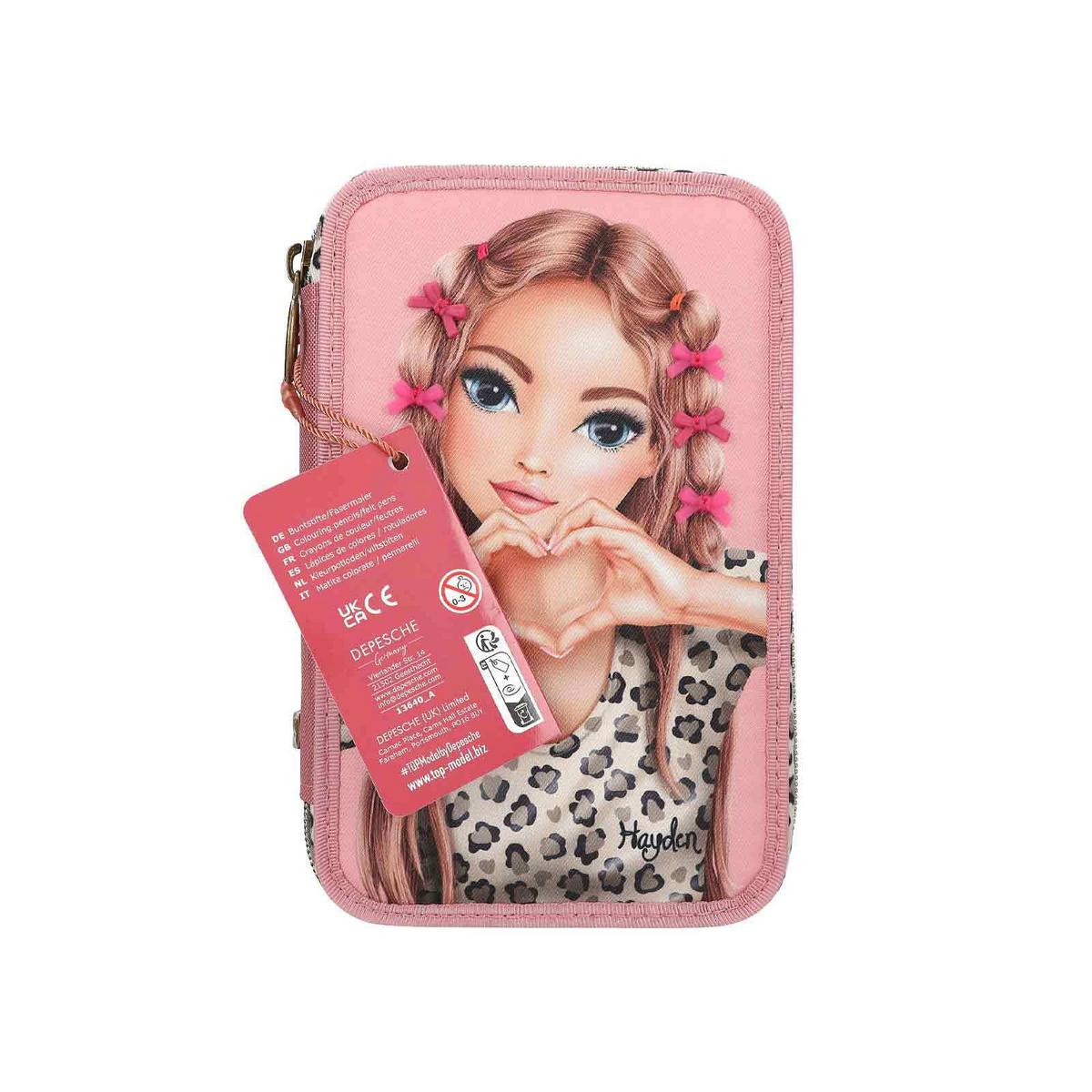 3-FACH FEDERTASCHE LEOHEART MIT SCHLEIFEN TOPModel rosa 7,5 x 13 x 20 cm - Rosa, Kunststoff (13/20/7.5cm) - Depesche Germany