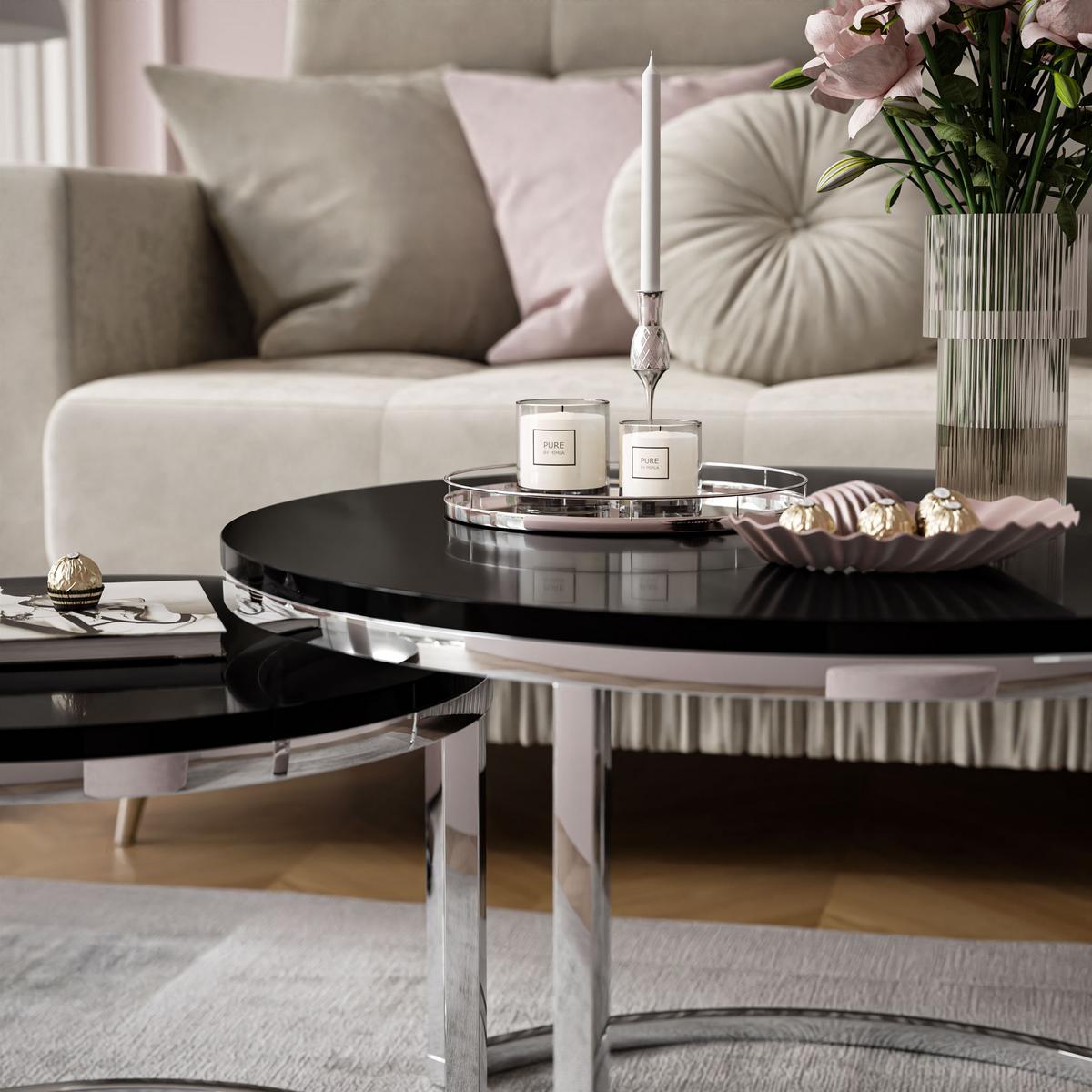 COUCHTISCH 2-in-1 CIRI CHROME Hochglanz - Silberfarben/Schwarz, Holzwerkstoff (70/70/48cm) - Lookway