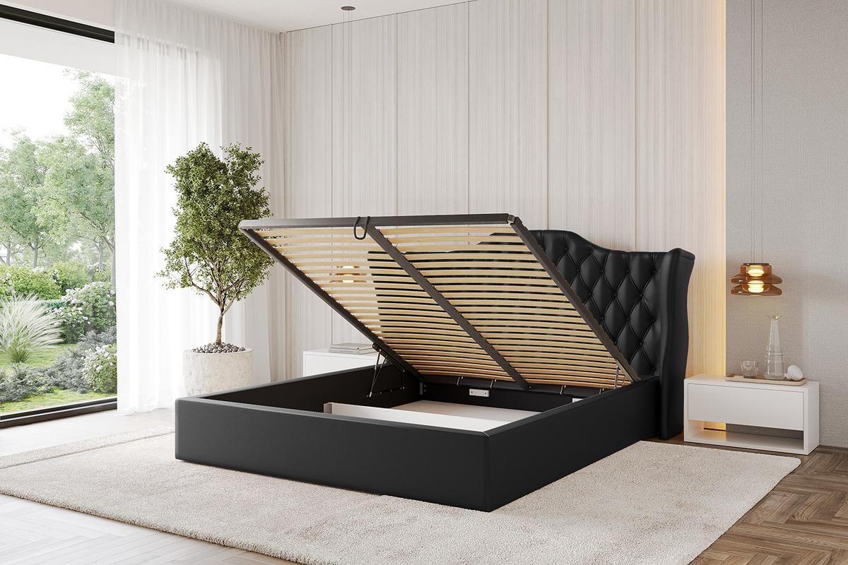 POLSTERBETT mit Bettkasten und Lattenrost, Boxbett ohne Matratze - ZORAN 140x200 Schwarz Kunstleder - Schwarz Hochglanz, Holzwerkstoff/Textil (140/200cm) - ALTDECOR
