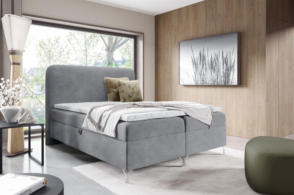 BOXBETT Emilio - Grau, Holzwerkstoff/Textil (200/200cm) - Fun Möbel