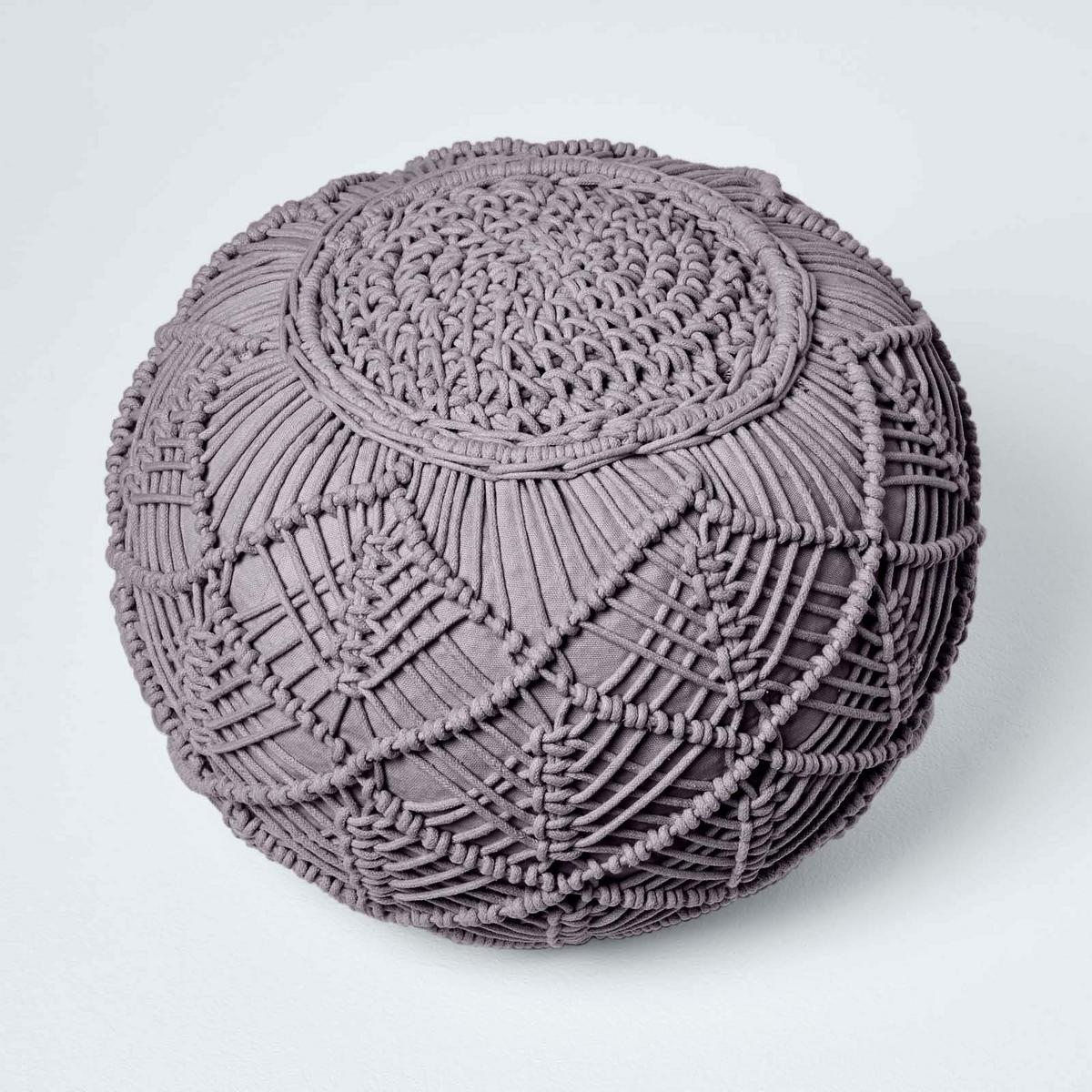 POUF grau im Makramee-Stil, 40/40/35 cm - Grau, Textil (40/35/40cm) - Homescapes