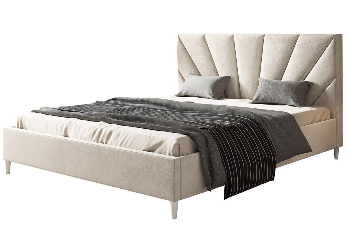 POLSTERBETT LUX Denver mit Kopfteil, 120 x 200 cm, Doppelbett mit Lattenrost aus Holz, Velourstoff Beige, Füße in Farbe: Weiß - Beige, Holz/Textil (120/200cm) - Alpi-Möbel