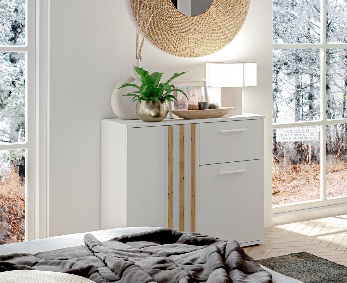 SIDEBOARD Turell 2D1SZ Weiß 80/73/35 cm – Kommode mit Schublade - Weiß, Holzwerkstoff/Kunststoff (80/73/35cm) - AX Living