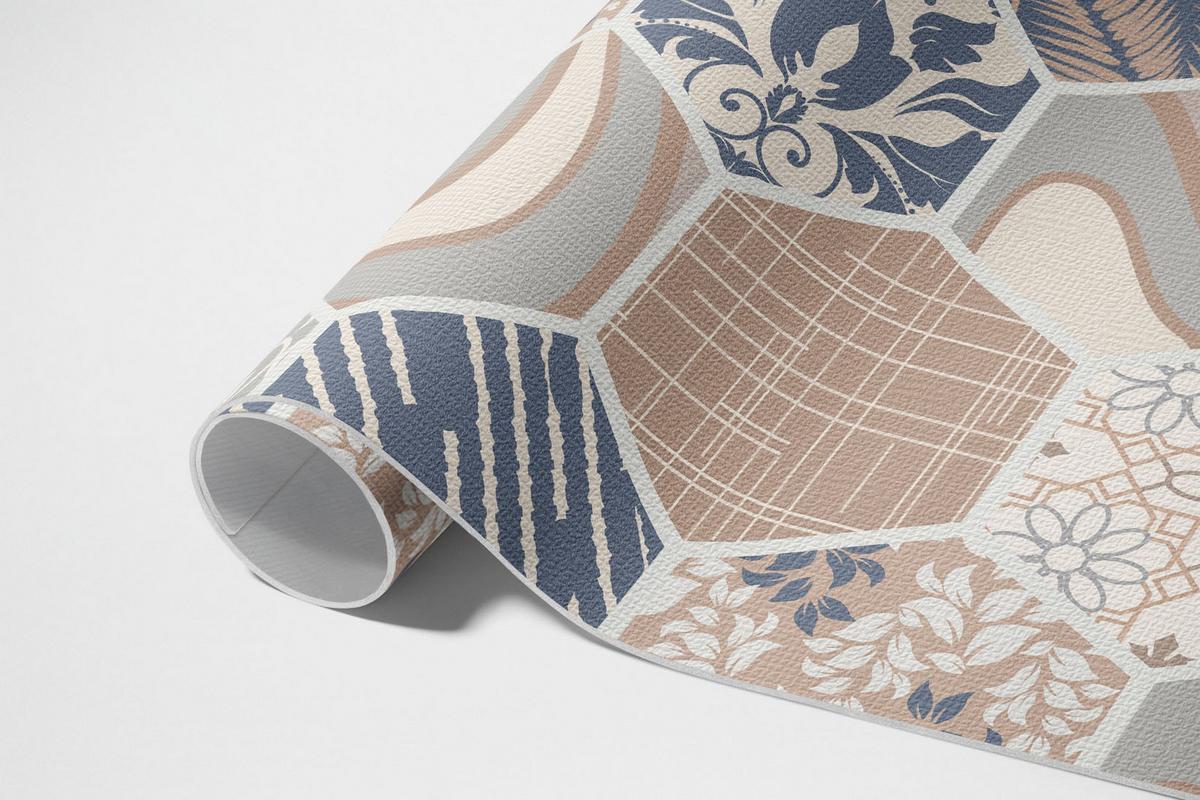 TEPPICH 80x120 cm Hawaiianische Hexagone Boho Kacheln - Sandfarben, Kunststoff (80/120cm) - Wallfluent