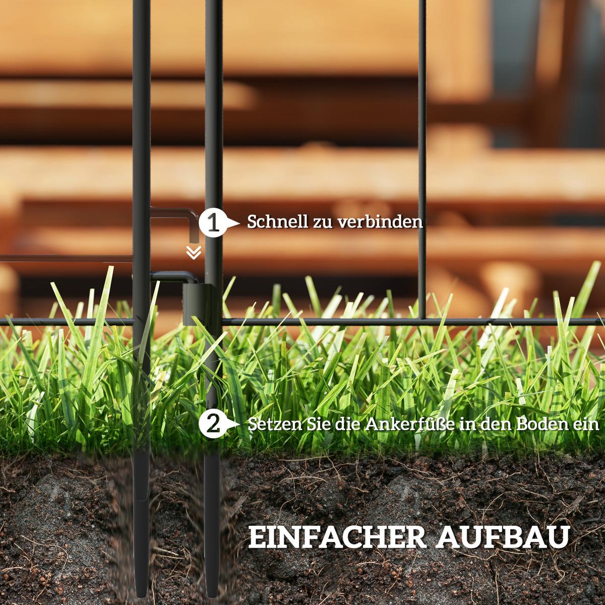 GARTENZAUN 5er Set Stahl Schwarz - Schwarz, Metall (1/70cm) - Outsunny